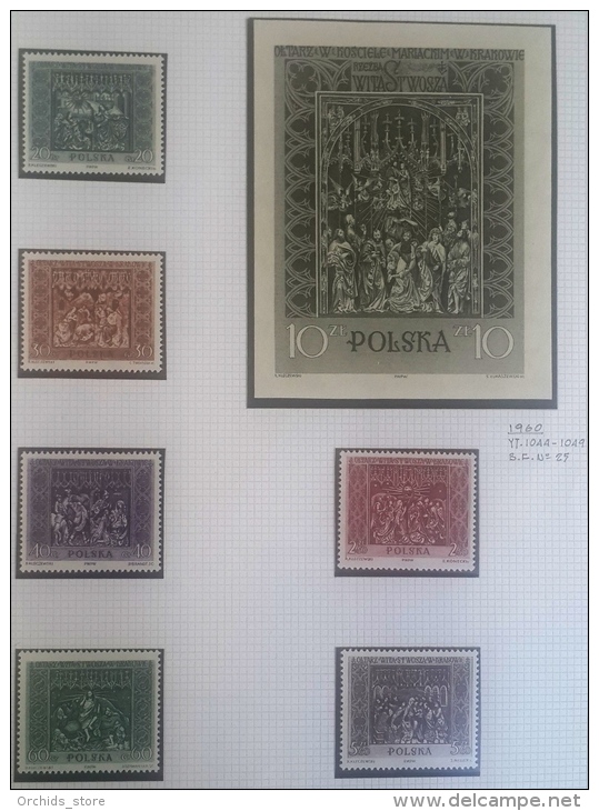 Paintings P-R Poland 1960 Mi 1179-1184 + Block 23, Set Of 6v. + 1 S/S MNH Marys Church In Krakow, Sculpture - Unused Stamps