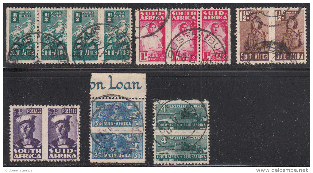 South Africa 1942-44 Cancelled, See Desc, Sc# , SG 97,98,99,100,101 (pair),103 (pair) - Used Stamps