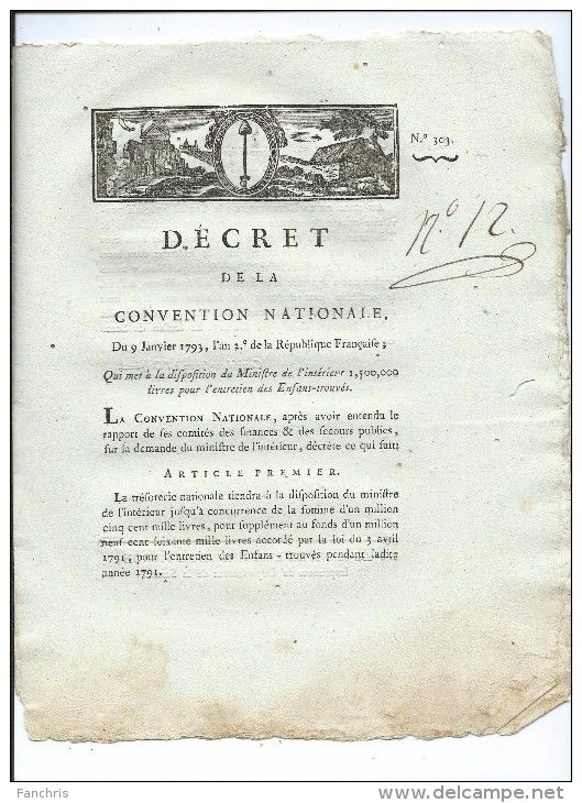 1793-AN II-Decret De La Convention Abolissant Les Droits Féodaux De Pêche Et De Chasse - Décrets & Lois