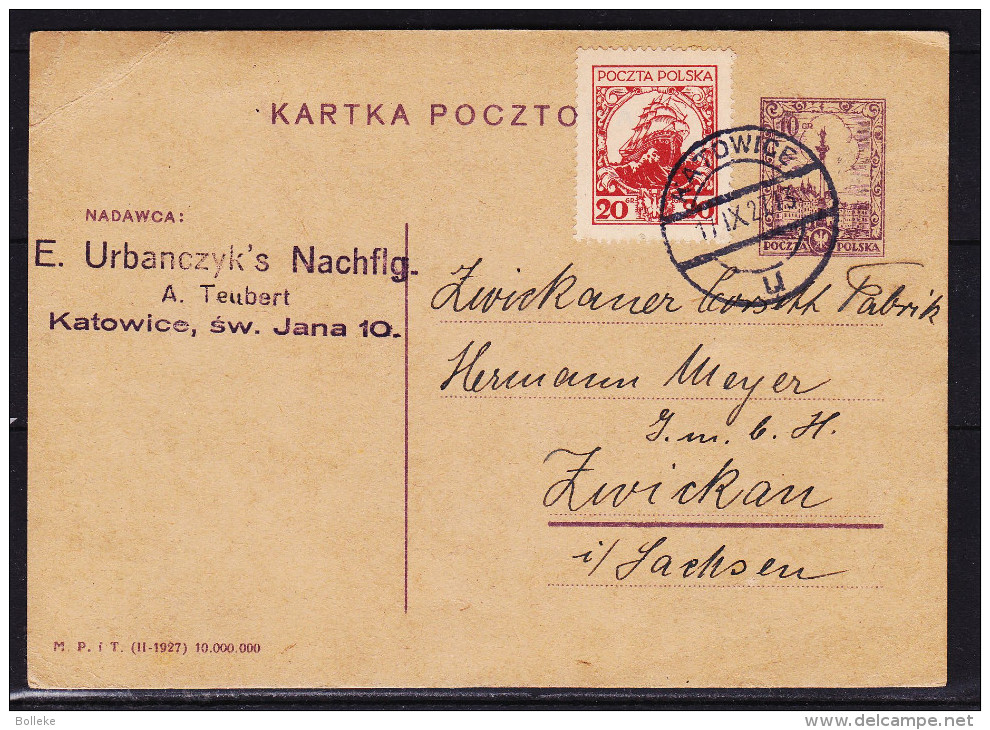 Pologne - Carte Postale De 1927 - Entier Postal - Oblitération Katowice - Expédié Vers Le L' Allemagne - Briefe U. Dokumente