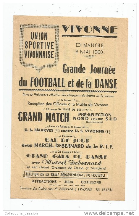 Programme , Union Sportive Vivonnaise , VIVONNE , 1960 , Grande Journée De Football Et De La Danse , Frais Fr : 1.55€ - Programmi