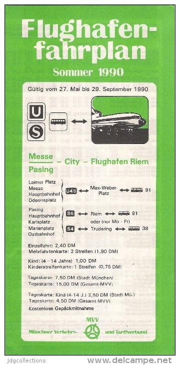 # MUNCHEN FLUGHAFEN RIEM SOMMER 1990 AIRPORT TIMETABLE  Leaflet Aviation Flight Air  Horaire Flugplan Orario Indicateur - Tijdstabellen