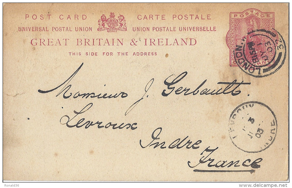 Carte Précurseur Anglaise Entier Postal GREAT BRITAIN IRELAND 1903 Timbre Anglais Rouge One Penny Reine  Illustrateur - Other & Unclassified