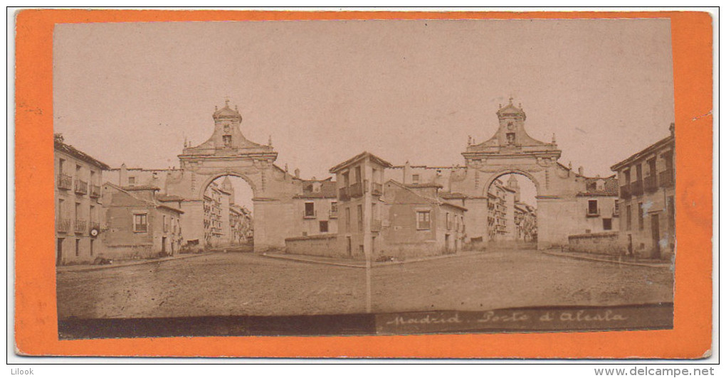 ESPAGNE. MADRID. PORTE D'ALCALA. Photographie STÉRÉO Anonyme - Ancianas (antes De 1900)