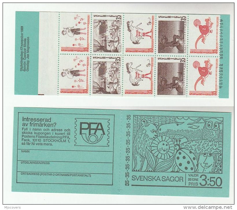 1969 SWEDEN FAIRY TALES BOOKLET  10 X Stamps CATS HORSE SHEEP MONKEY Etc Illus BEAR MOOSE LADYBIRD  Cat Horses - Gatti