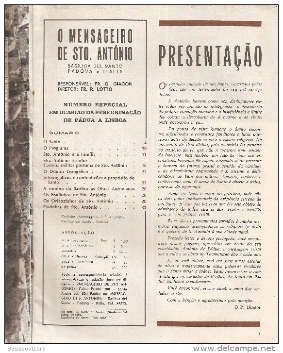 Padova - Italia - Lisboa - Brasil - O Mensageiro De Santo. António -  Messaggero Di S. Antonio - Religião - Pádua - Revues & Journaux