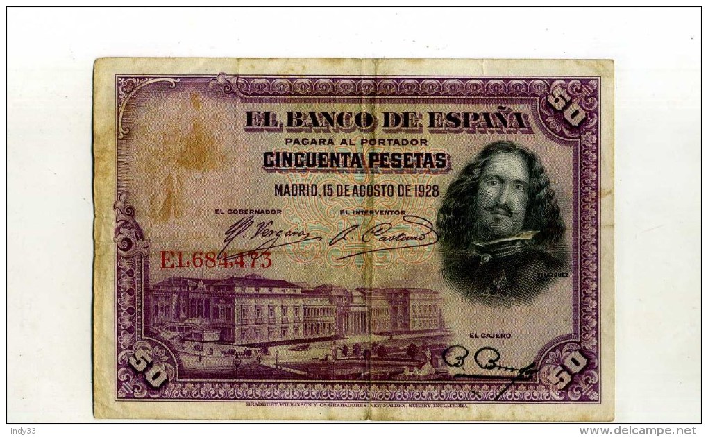 - ESPAGNE 1928 . BILLET 50 P. 1928 . - 50 Pesetas