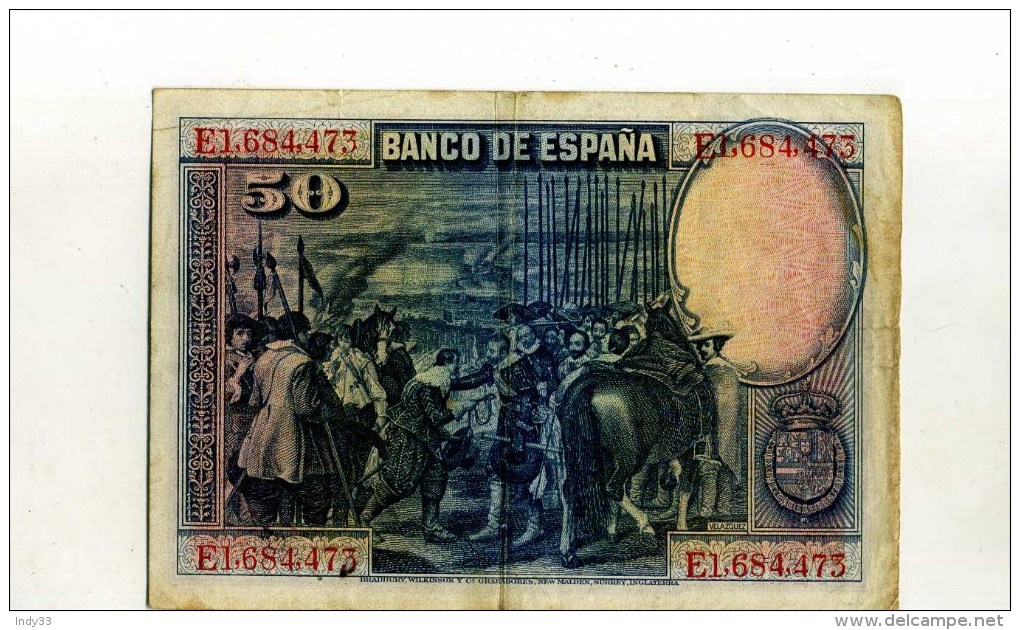 - ESPAGNE 1928 . BILLET 50 P. 1928 . - 50 Peseten