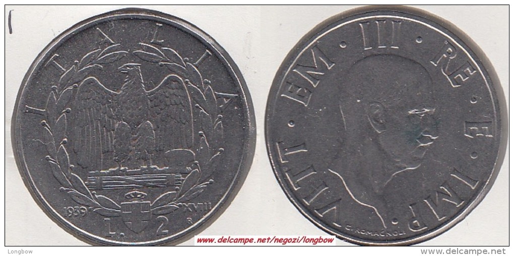 Italia 2 Lire 1939 XVIII Km#78a - Used - 1900-1946 : Vittorio Emanuele III & Umberto II