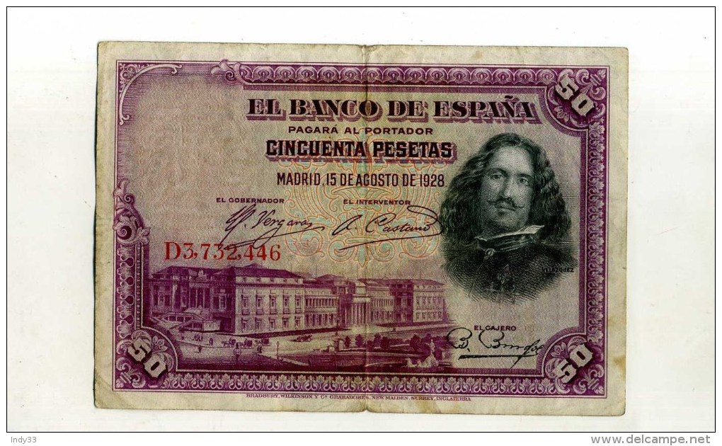 - ESPAGNE 1928 . BILLET 50 P. 1928 . - 50 Peseten