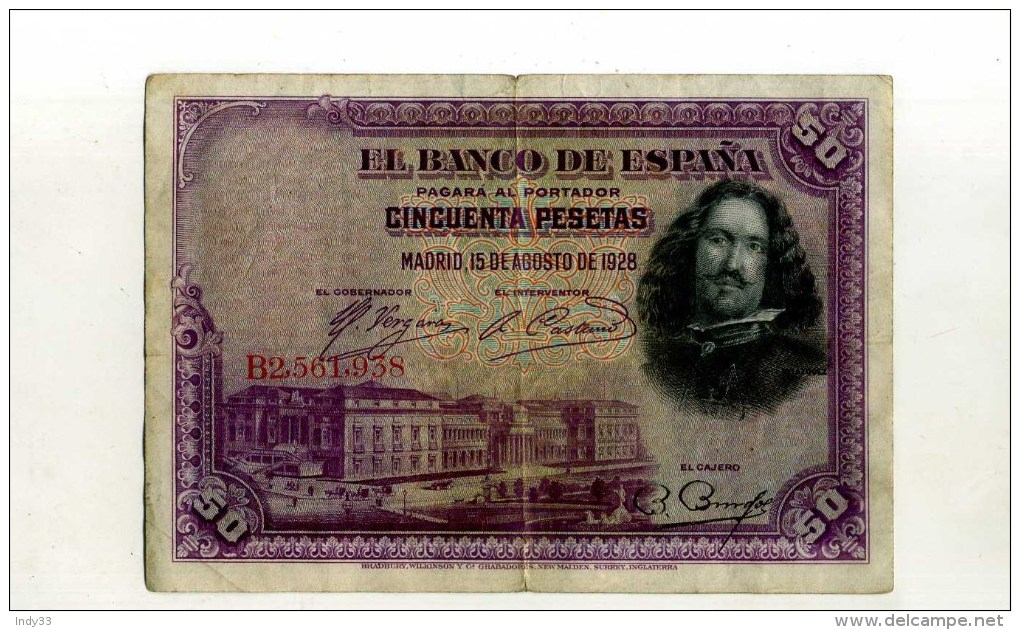 - ESPAGNE 1928 . BILLET 50 P. 1928 . - 50 Peseten