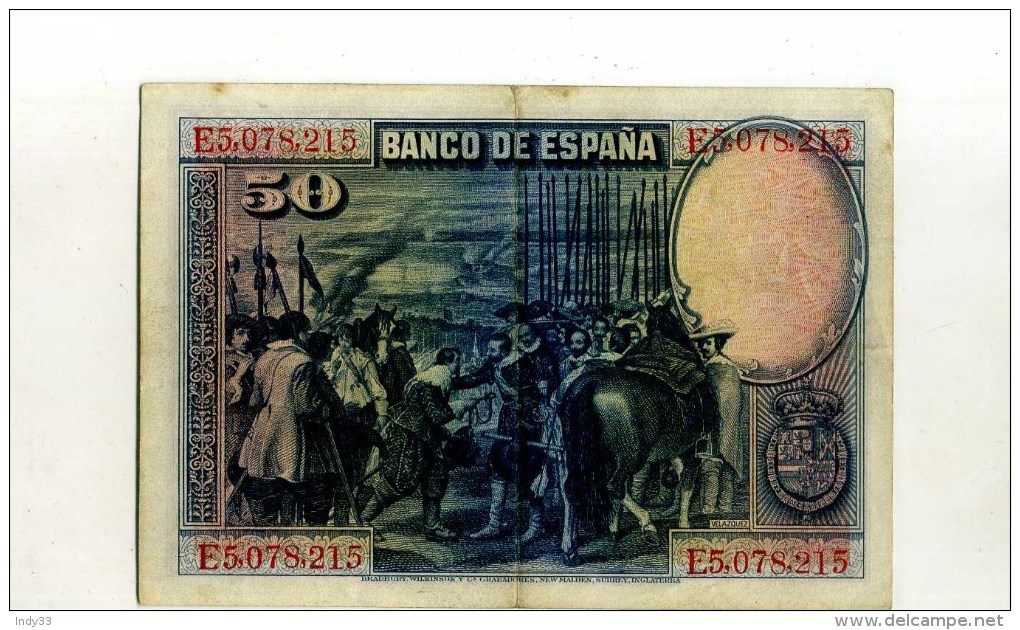 - ESPAGNE 1928 . BILLET 50 P. 1928 . - 50 Peseten