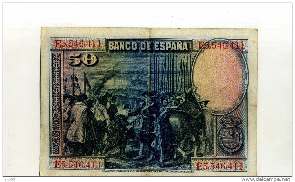 - ESPAGNE 1928 . BILLET 50 P. 1928 . - 50 Peseten