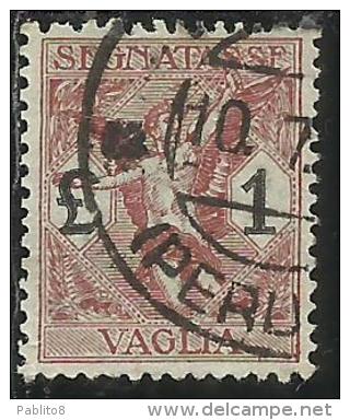 ITALY KINGDOM ITALIA REGNO 1924 SEGNATASSE TAXES TASSE POSTAGE DUE PER VAGLIA LIRE 1 USATO USED OBLITERE´ - Strafport Voor Mandaten