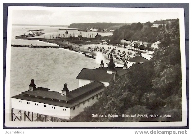 Alte Karte "Saßnitz Auf Rügen - Blick Auf Strand, Hafen Und Mole"  1942 - Sassnitz