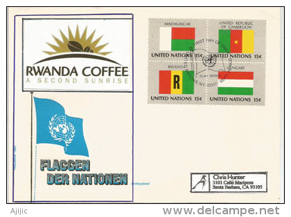 RWANDA/RUANDA "RWANDA COFFEE", Drapeaux Du Rwanda,Madagascar,Cameroun & Hongrie, Adressée En Californie - Other & Unclassified