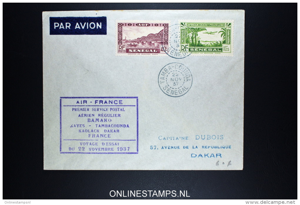 Senegal: Tamba-Counda Voyage D&acute;essai 1er Service Postal Air France 1937 Cap. Dubois - Brieven En Documenten