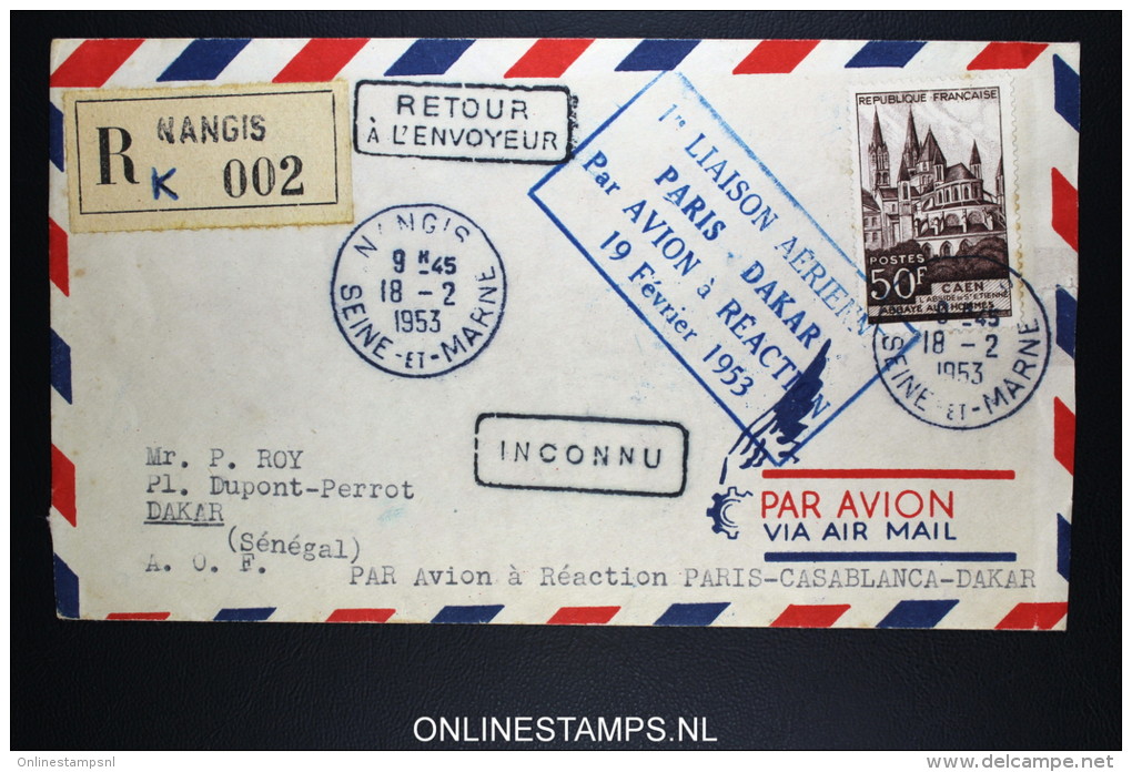 Senegal: 1er Liaison Aerienne Paris Dakar Par Avion Reaction 1953 R Lettre - Briefe U. Dokumente