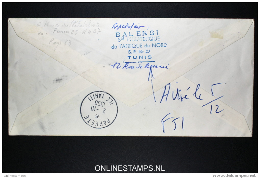 Tunesie Premiere Liaison Aerienne Directe  R Lettre 1958 Polynesie Par TAI - Airmail