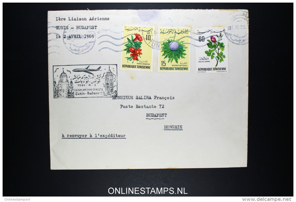 Tunesie Premiere Liaison Aerienne Tunis Budapest Hongrie 1969 - Airmail