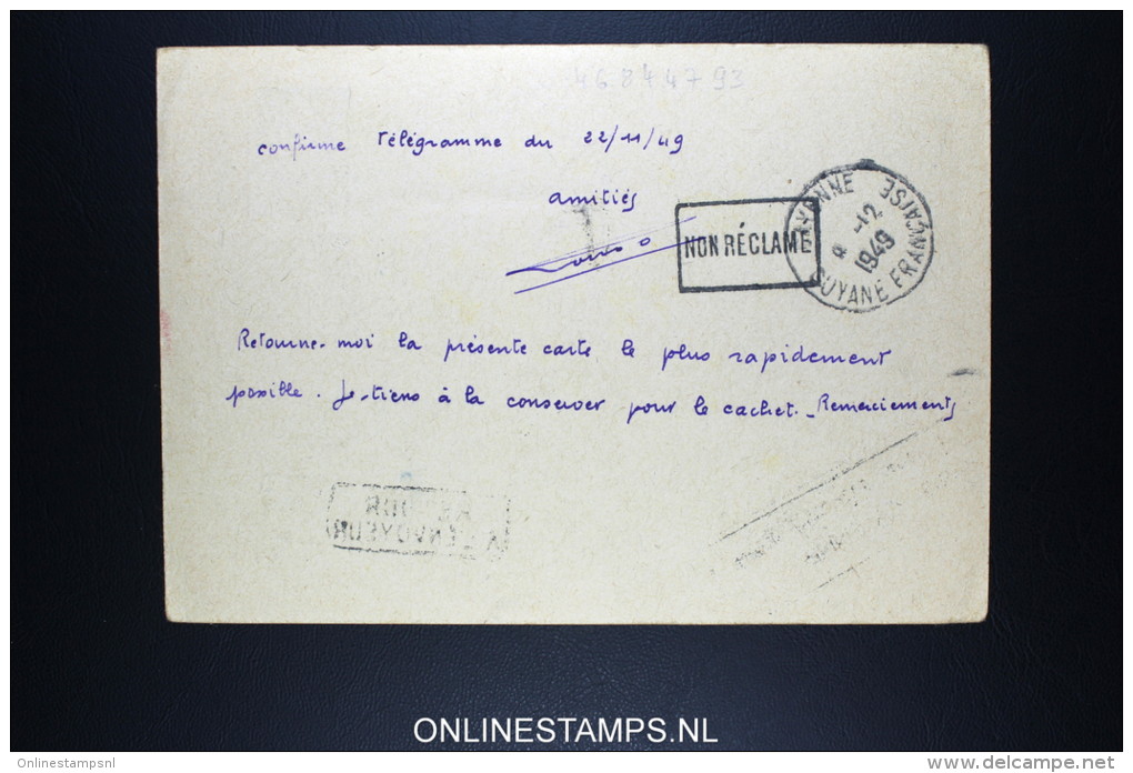 CAYENNE AVEC CACHET PREMIERE LIAISON AERIENNE DIRECTE PARIS / CAYENNE 3-12-1949 - Lettres & Documents
