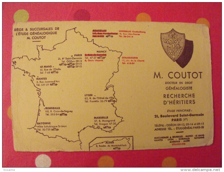 Buvard Coutot. Généalogie. Recherche D'héritiers. Vers 1950. - C