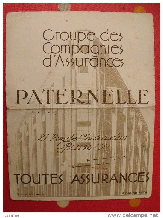 Buvard Assurances Paternelle. Grand Buvard 21x27 Plié. Vers 1950. - Bank & Versicherung