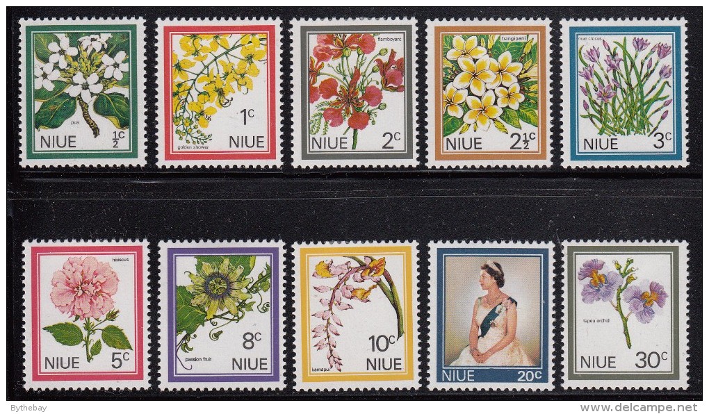 Niue MH Scott #122-#131 SG #141-#150 Set Of 10 Flowers, Elizabeth II - Orchid, Crocus, Hibiscus - Niue