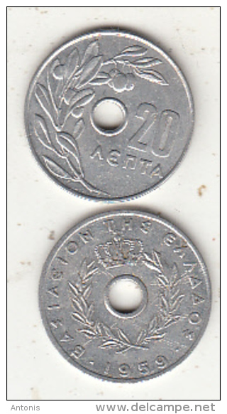 GREECE - Olive Tree, Coin 20 Lepta, 1959 - Griechenland