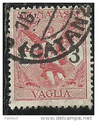 ITALY KINGDOM ITALIA REGNO 1924 SEGNATASSE TAXES TASSE POSTAGE DUE PER VAGLIA LIRE 3 USATO USED OBLITERE´ - Taxe Pour Mandats