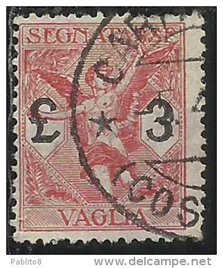 ITALY KINGDOM ITALIA REGNO 1924 SEGNATASSE TAXES TASSE POSTAGE DUE PER VAGLIA LIRE 3 USATO USED OBLITERE´ - Tax On Money Orders