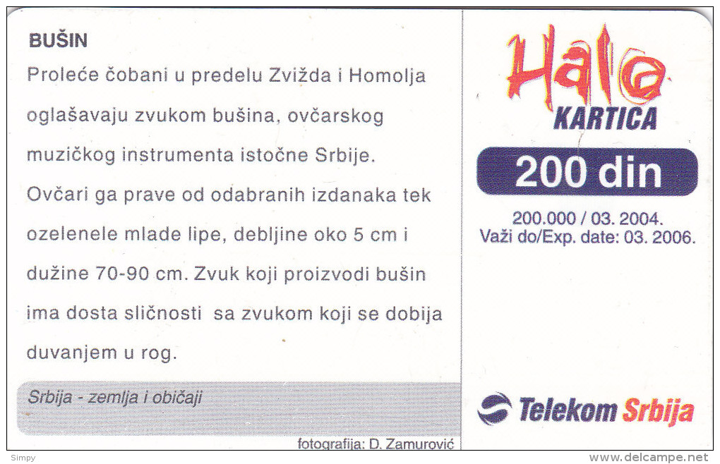 SERBIA  Phonecard With Chip / Traditions / Shepherd With Horn / Instrument Music - Other - Europe