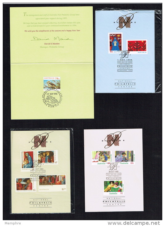 Four Diffent Philatelic Centre Season's  Greetings Cards For 1992, 1993, 1994 And 1999 - Briefe U. Dokumente