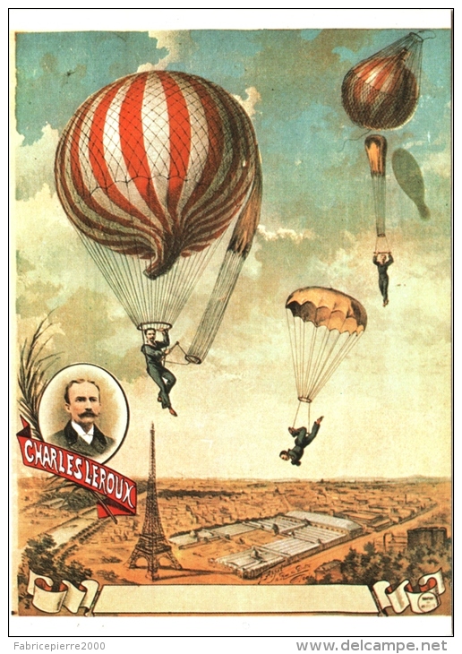 CPA Montgolfière Et Parachutisme - Affiche Charles Leroux/Joseph Johnson TBE - Parachutespringen