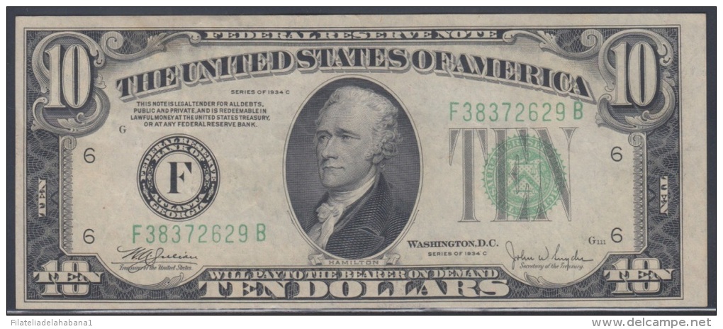 F-EX1104. US 10$ 1934C LETRA F. - Washington