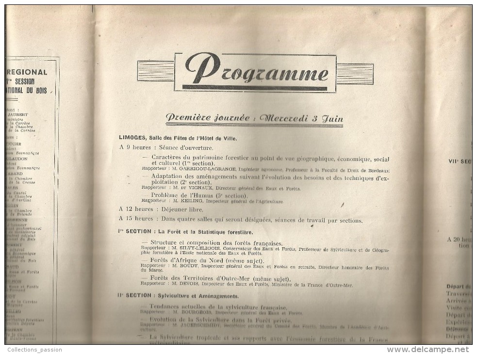 Programme , CONGRES NATIONAL DU BOIS , 1953 , LIMOGES - CLERMONT FERRAND , 2 Scans, Frais Fr : 1.55€ - Programmi