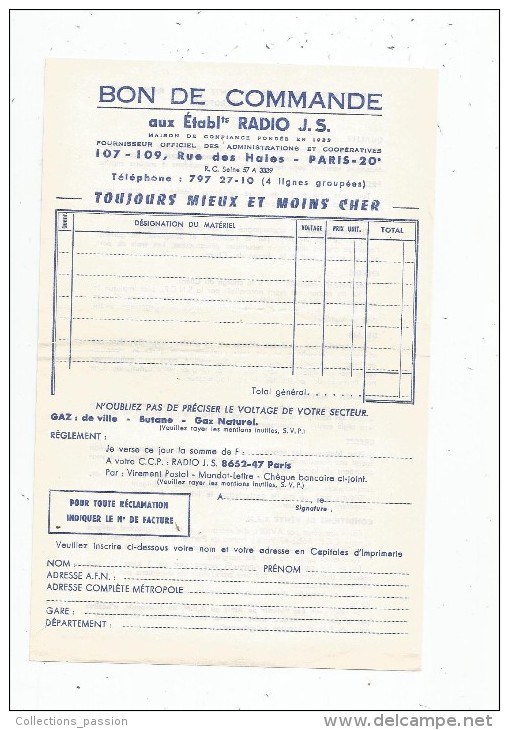 Bon De Commande , Lettre Commerciale , Tarif , RADIO J.S , 1964, Paris , 10 Pages, Télévision, Montres, Frais Fr : 1.55€ - Andere & Zonder Classificatie