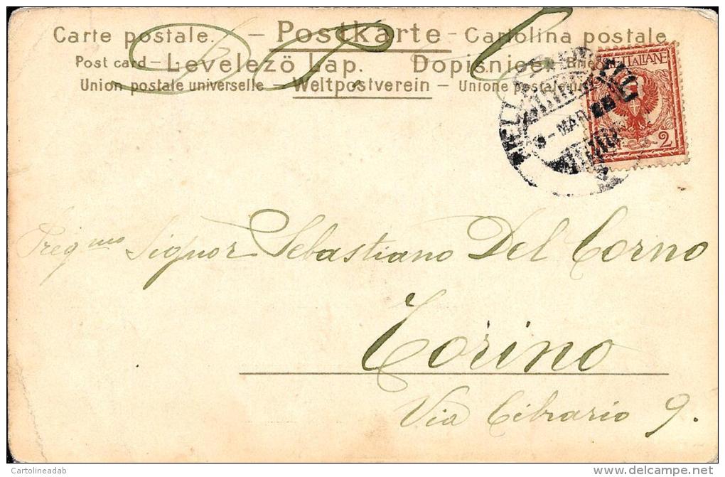 [DC4824] CARTOLINA - ILLUSTRATA - COPPIA DI INNAMORATI - UCCELLI - PUTTO - Viaggiata 1904 - Old Postcard - Coppie