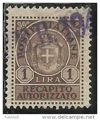 ITALIA REGNO ITALY KINGDOM 1946 LUOGOTENENZA RECAPITO AUTORIZZATO LIRE 1 LIRA USATO USED USATO - Geautoriseerde Privédienst