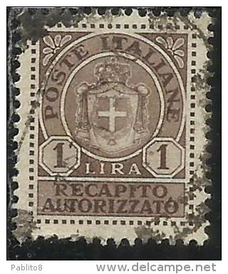 ITALIA REGNO ITALY KINGDOM 1946 LUOGOTENENZA RECAPITO AUTORIZZATO LIRE 1 LIRA USATO USED USATO - Recapito Autorizzato