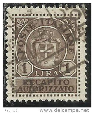 ITALIA REGNO ITALY KINGDOM 1946 LUOGOTENENZA RECAPITO AUTORIZZATO LIRE 1 LIRA USATO USED USATO - Service Privé Autorisé