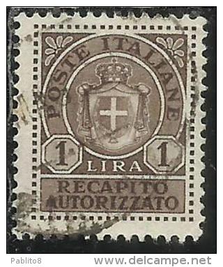 ITALIA REGNO ITALY KINGDOM 1946 LUOGOTENENZA RECAPITO AUTORIZZATO LIRE 1 LIRA USATO USED USATO - Authorized Private Service