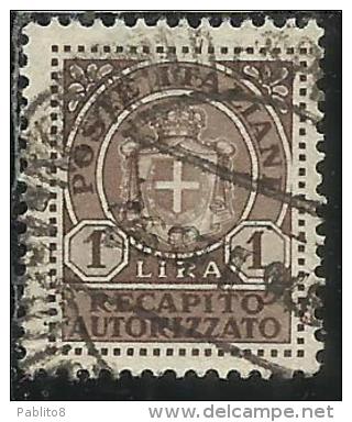 ITALIA REGNO ITALY KINGDOM 1946 LUOGOTENENZA RECAPITO AUTORIZZATO LIRE 1 LIRA USATO USED USATO - Autorisierter Privatdienst