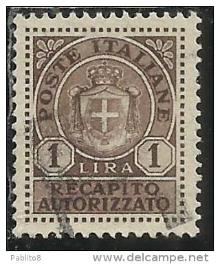 ITALIA REGNO ITALY KINGDOM 1946 LUOGOTENENZA RECAPITO AUTORIZZATO LIRE 1 LIRA USATO USED USATO - Recapito Autorizzato