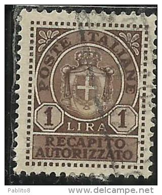 ITALIA REGNO ITALY KINGDOM 1946 LUOGOTENENZA RECAPITO AUTORIZZATO LIRE 1 LIRA USATO USED USATO - Service Privé Autorisé