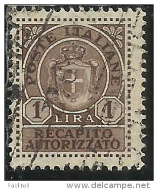 ITALIA REGNO ITALY KINGDOM 1946 LUOGOTENENZA RECAPITO AUTORIZZATO LIRE 1 LIRA USATO USED USATO - Autorisierter Privatdienst