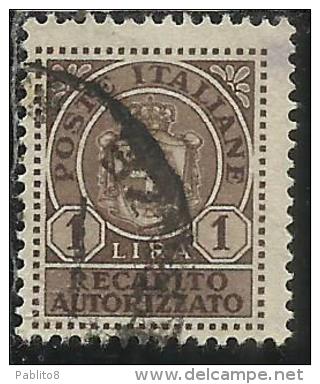 ITALIA REGNO ITALY KINGDOM 1946 LUOGOTENENZA RECAPITO AUTORIZZATO LIRE 1 LIRA USATO USED USATO - Service Privé Autorisé