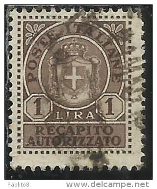 ITALIA REGNO ITALY KINGDOM 1946 LUOGOTENENZA RECAPITO AUTORIZZATO LIRE 1 LIRA USATO USED USATO - Autorisierter Privatdienst