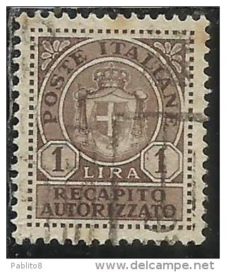 ITALIA REGNO ITALY KINGDOM 1946 LUOGOTENENZA RECAPITO AUTORIZZATO LIRE 1 LIRA USATO USED USATO - Autorisierter Privatdienst