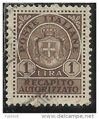 ITALIA REGNO ITALY KINGDOM 1946 LUOGOTENENZA RECAPITO AUTORIZZATO LIRE 1 LIRA USATO USED USATO - Autorisierter Privatdienst